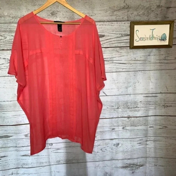 Lane Bryant salmon coral pink  pleated shirt 18/20 - Picture 2 of 9